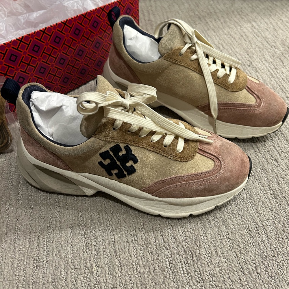 Tory Burch Suede Sneakers - Beige and Pink